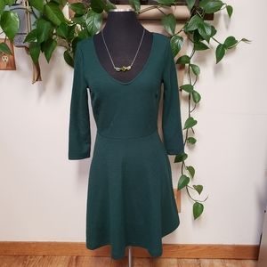 GAP Emerald Green Jewel Tone Long Sleeve A Line Midi Dress Size 2 Side Zip